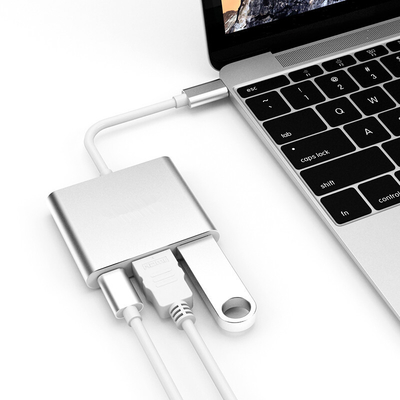 Tipo-c extensão do Usb de Displayport da estação de ancoragem do portátil de 3in1 para 4 monitores